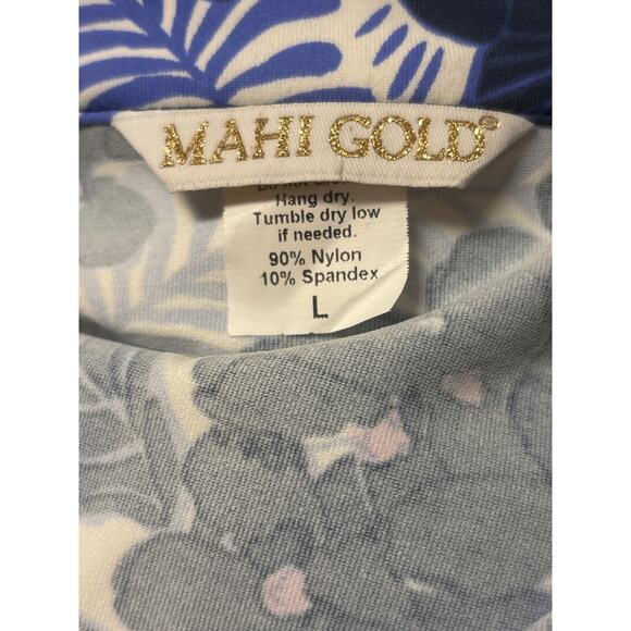 Mahi Gold Floral Print Dress 3/4 Sleeve Split Neck Tunic Style  Size Large - Picture 6 of 7